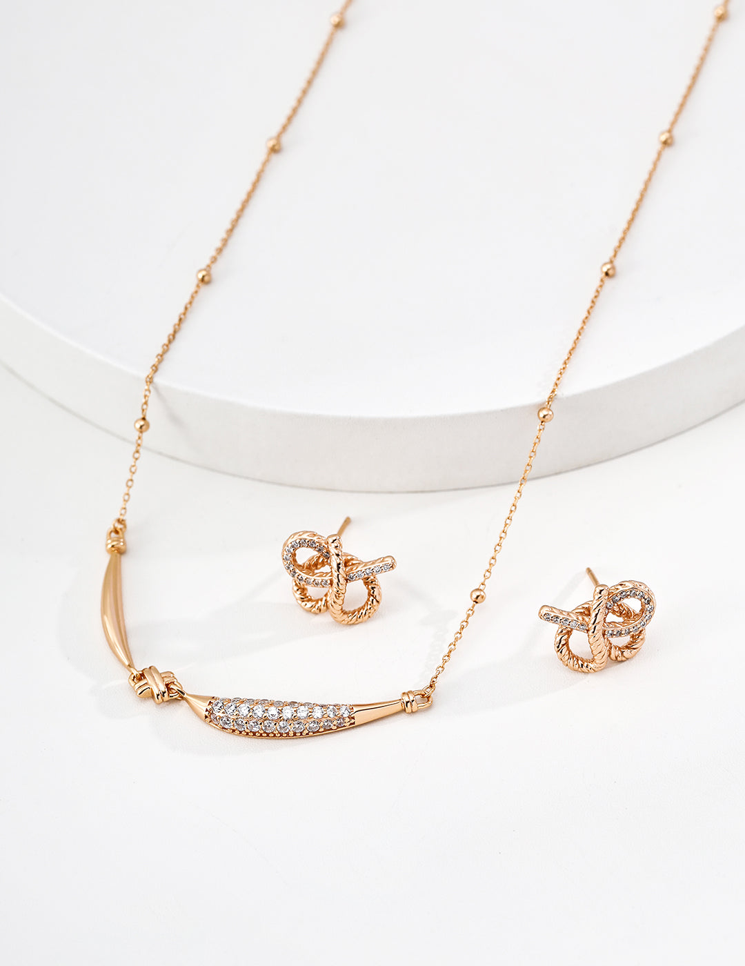 Sunset Bay Gold & Rhinestone Curved Jewelry Set - Necklace & Earrings