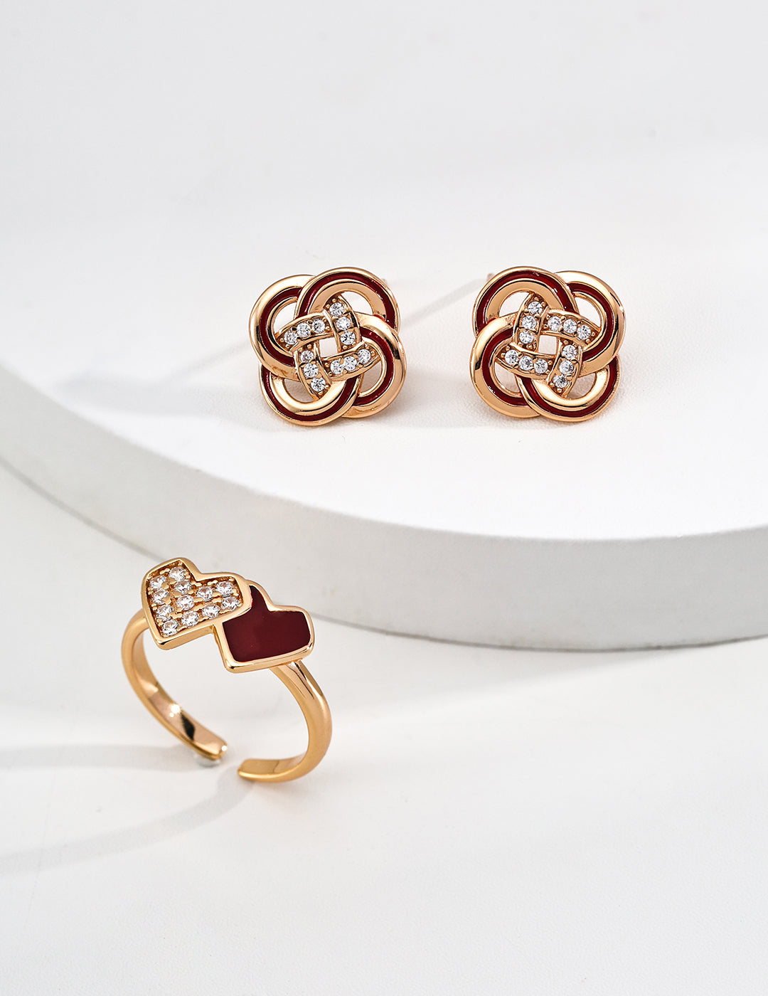 S925 Sterling Silver Vintage Enamel Glaze Jewelry Set - Adjustable Bracelet & Earrings & Ring