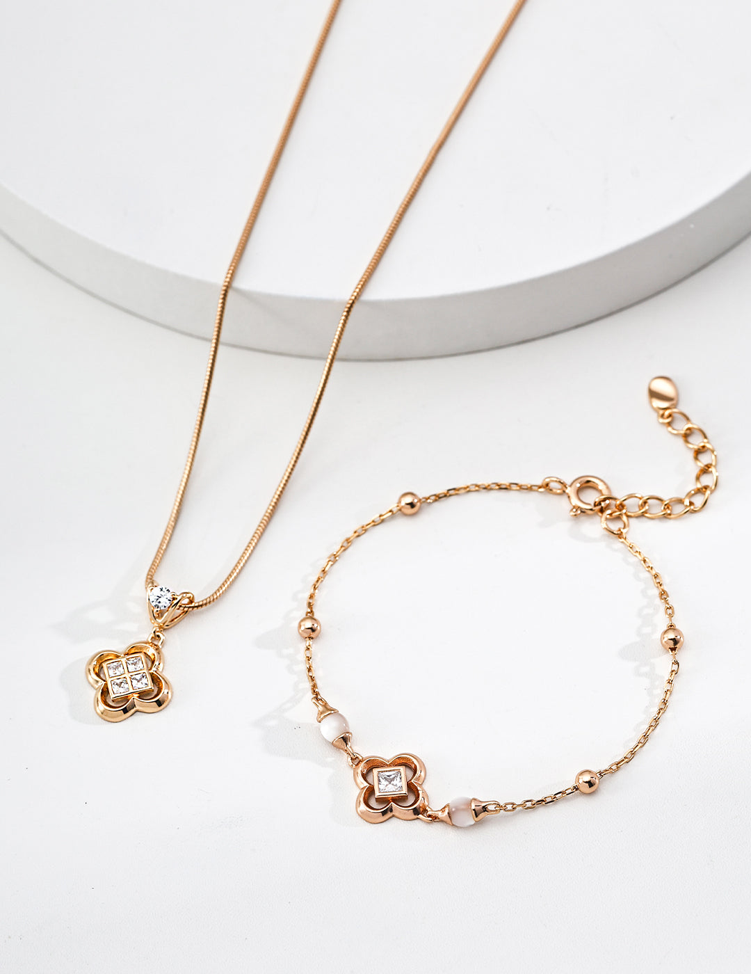 S925 Sterling Silver Vintage Zircon Jewelry Set - Adjustable Necklace & Bracelet