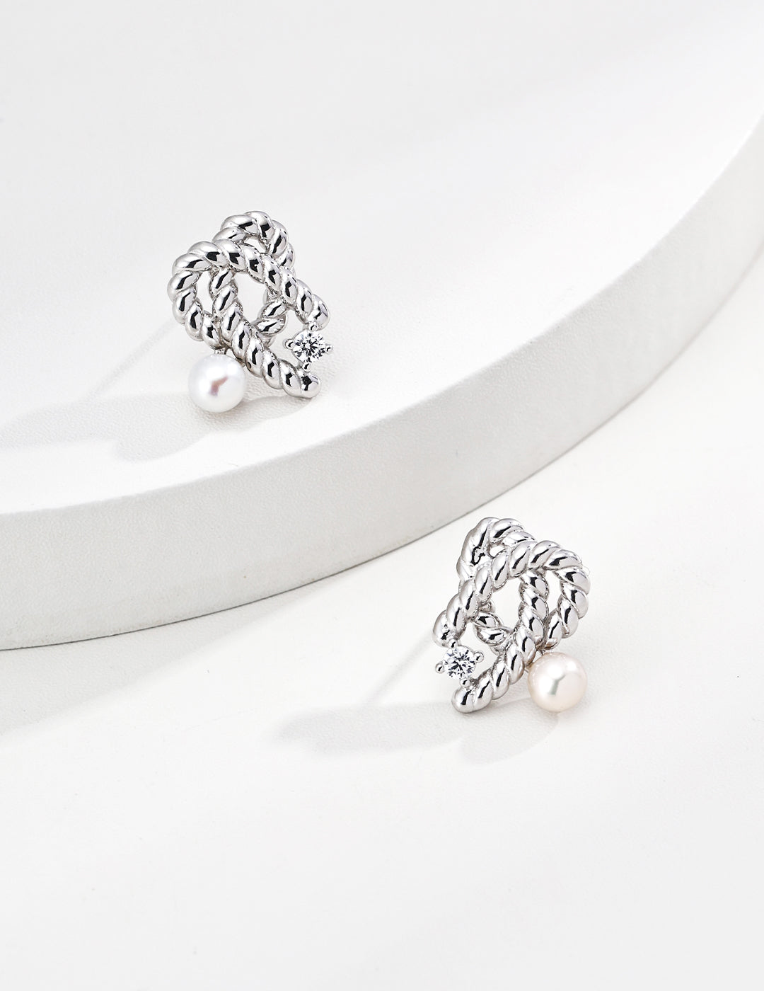 S925 Sterling Silver Vintage Pearl & Cubic Zirconia Jewelry Set - Adjustable Necklace & Earrings