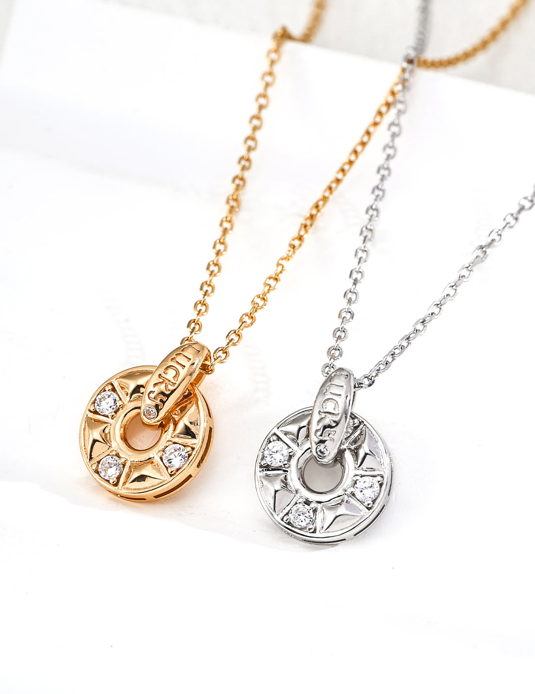 S925 Sterling Silver Lucky Wheel Cubic Zirconia Jewelry Set – Adjustable Necklace & Ring