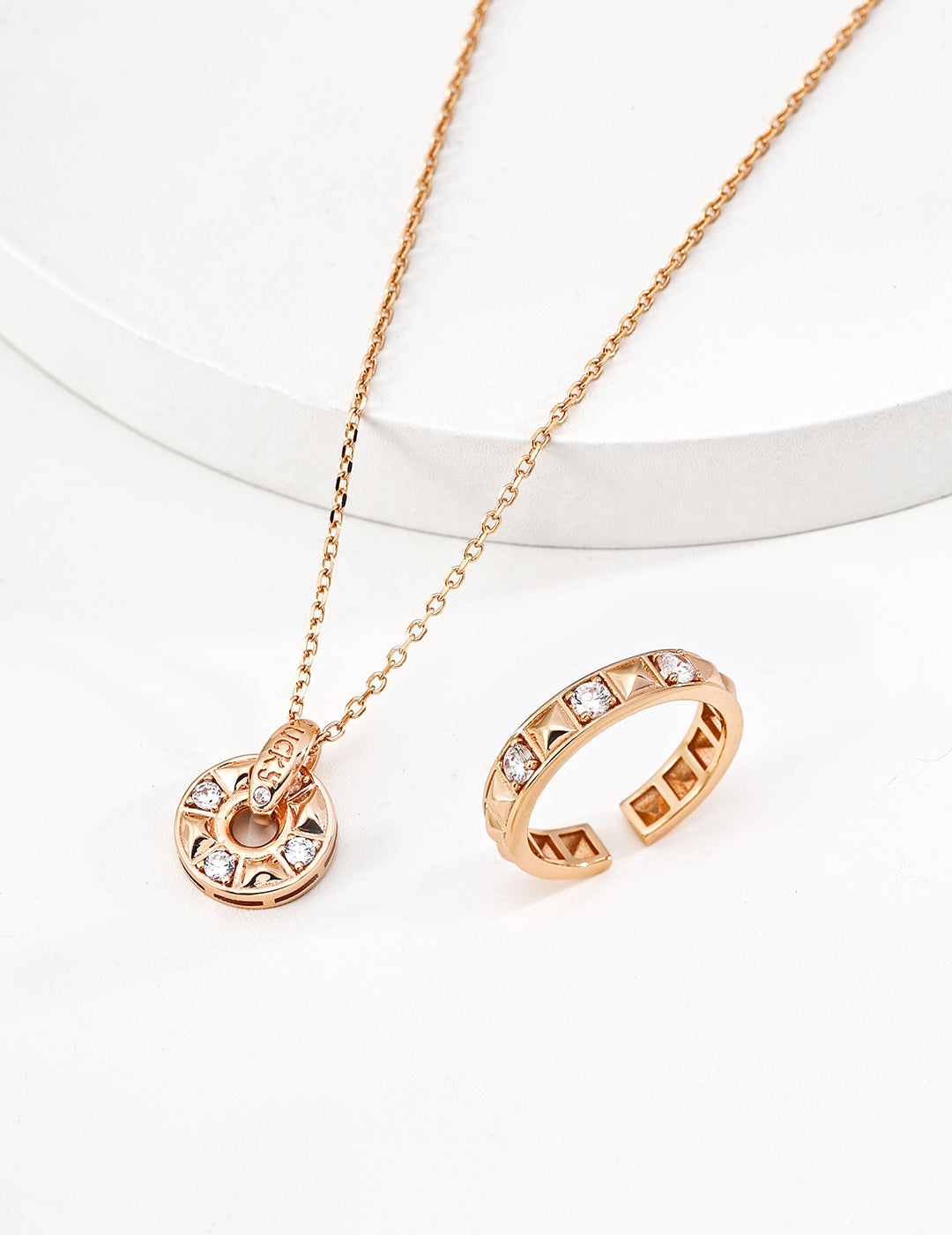 S925 Sterling Silver Lucky Wheel Cubic Zirconia Jewelry Set – Adjustable Necklace & Ring