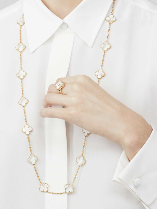 Chivo Boutique Clover Leaf Long Necklace,925 Silver, 18k Gold Plated,20 Motifs