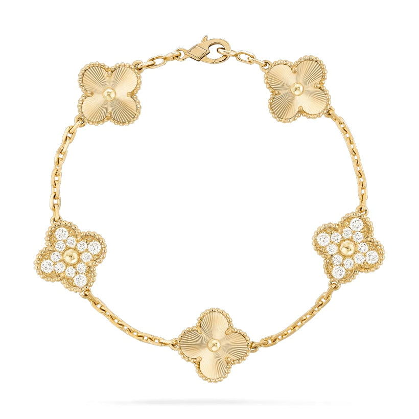 Clover Leaf Bracelet With Diamond,925 Silver, 18k Gold Plated