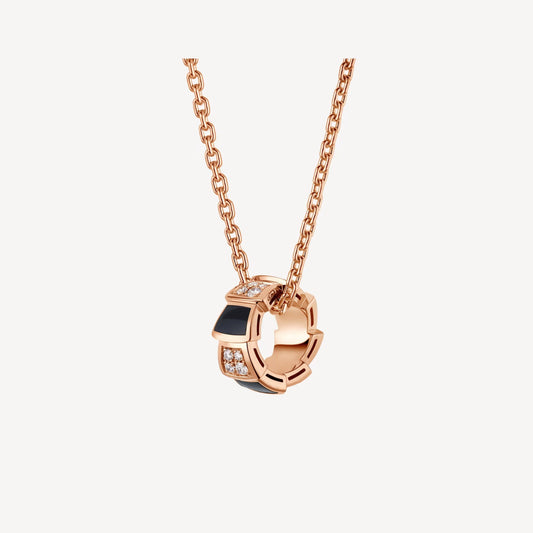 Chivo Boutique Serpenti Necklace,925 Silver,18k Rose Gold Plated,Black Onyx