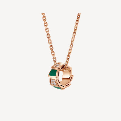 Chivo Boutique Serpenti Necklace,925 Silver,18k Rose Gold Plated,Green Agate
