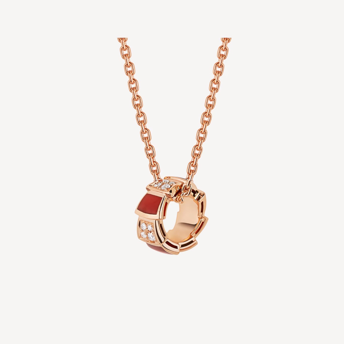 Chivo Boutique Serpenti Necklace,925 Silver,18k Rose Gold Plated,Red Agate