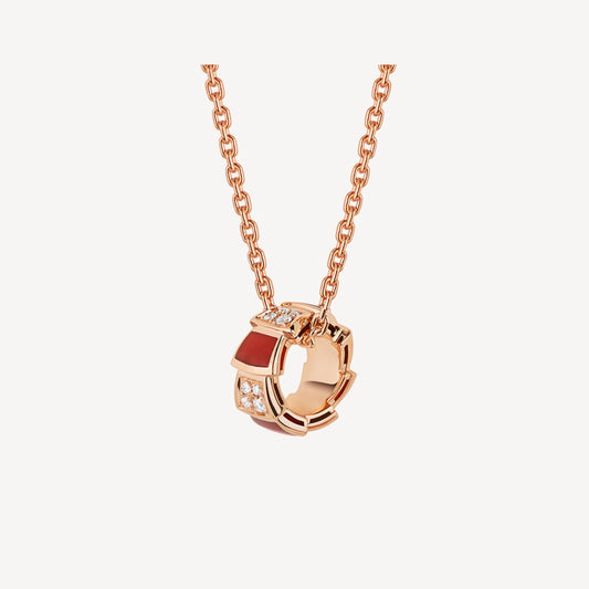 Chivo Boutique Serpenti Necklace,925 Silver,18k Rose Gold Plated,Red Agate