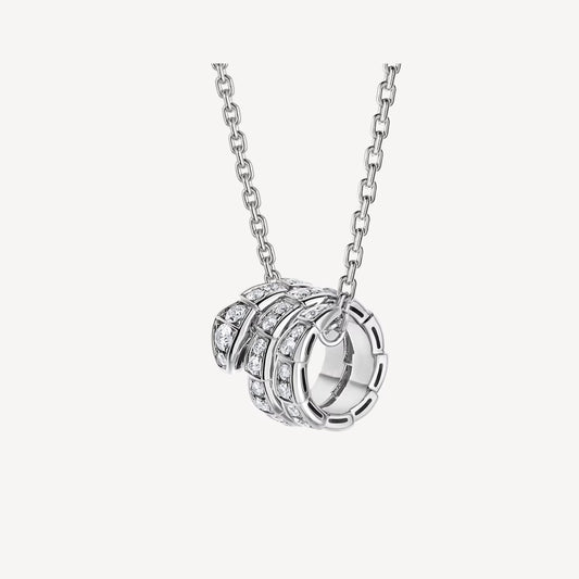 Chivo Boutique Serpenti Necklace,925 Silver,18k White Gold Plated,Cubic Zircon Paved