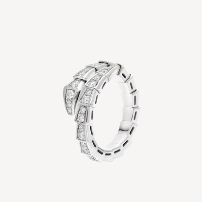 Chivo Boutique Serpenti Ring,18k White Gold Plated,Cubic Zircon Paved