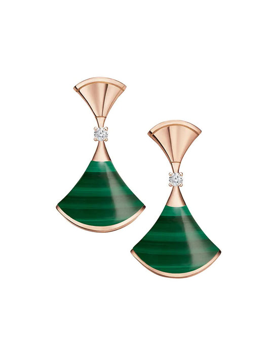 Chivo Boutique Divas'Dream Earring,925 Silver,18k Gold Plated,Green Agate