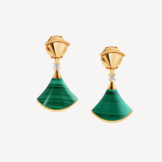 Chivo Boutique Divas'Dream Earring,925 Silver,18k Yellow Gold Plated,Green Agate