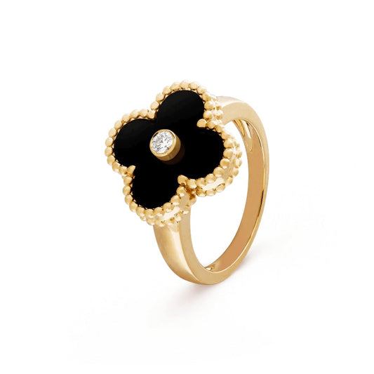 Clover Motif Ring, Sterling Silver, 18K Gold Plated - Symbol of Luck & Elegance