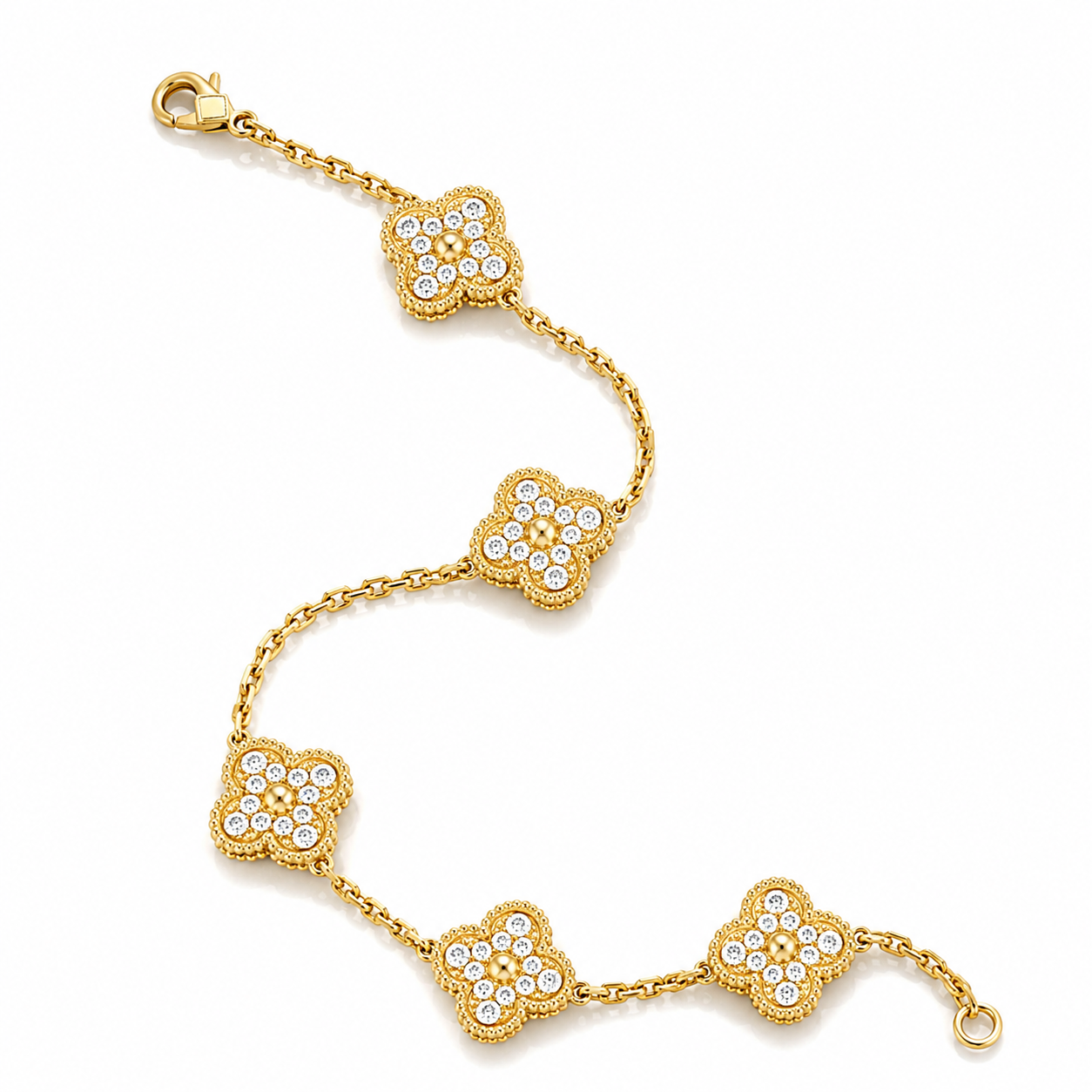 925 Silver,Clover Leaf Bracelet, 18K Gold Plated, 5 Motifs