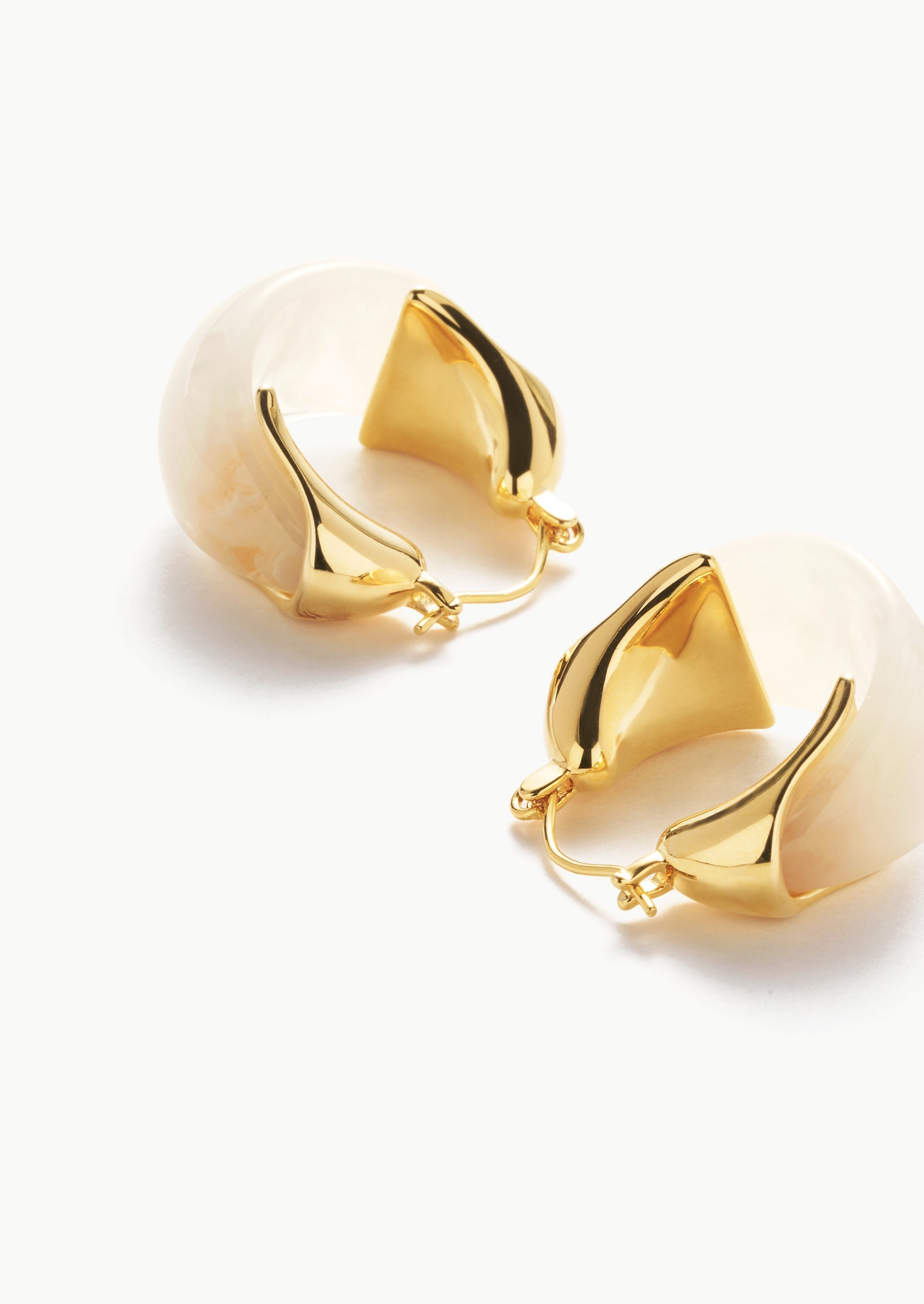 18K Gold-Plated Brass Sculptural Resin Hoop Earrings