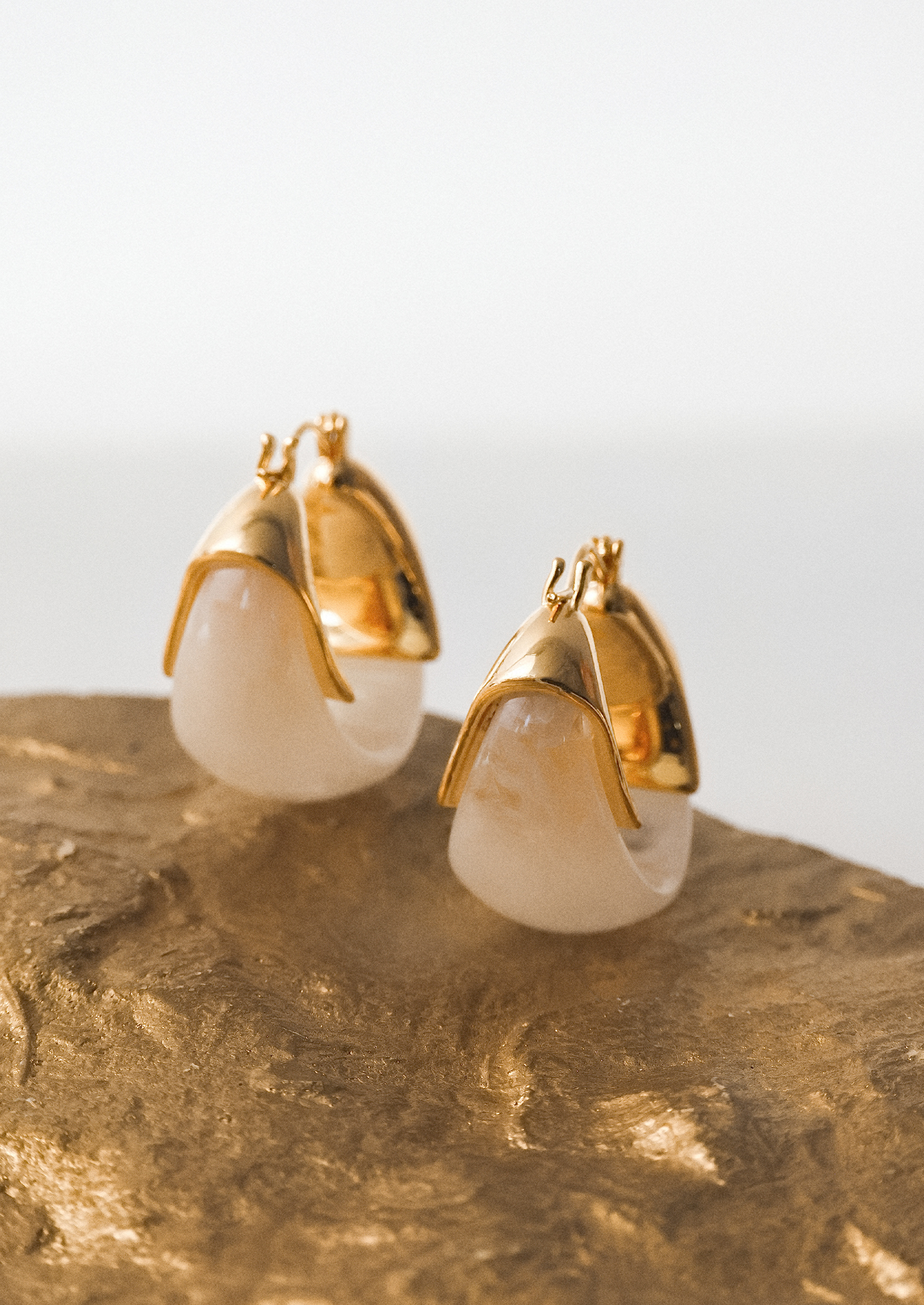 18K Gold-Plated Brass Sculptural Resin Hoop Earrings