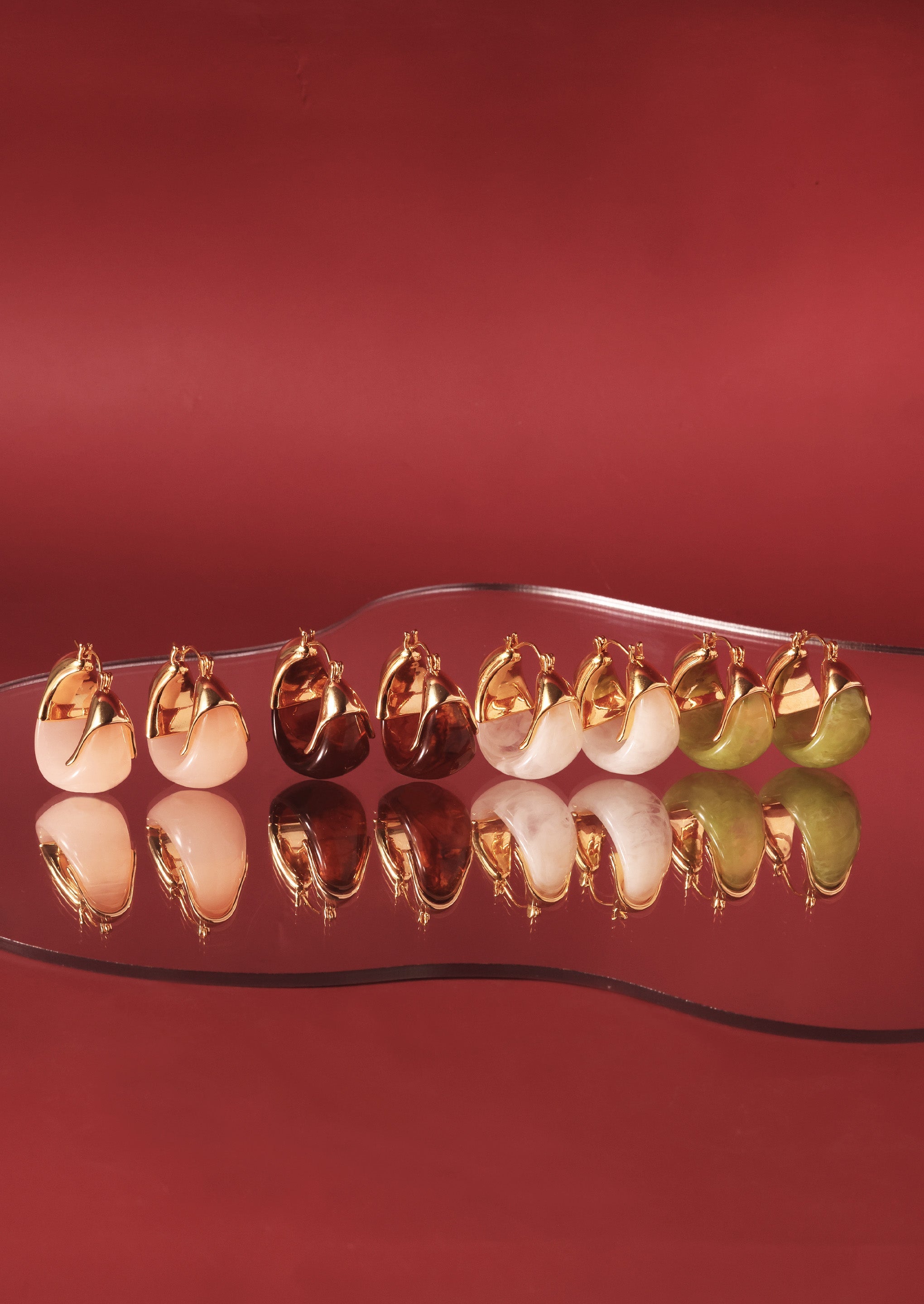 18K Gold-Plated Brass Sculptural Resin Hoop Earrings
