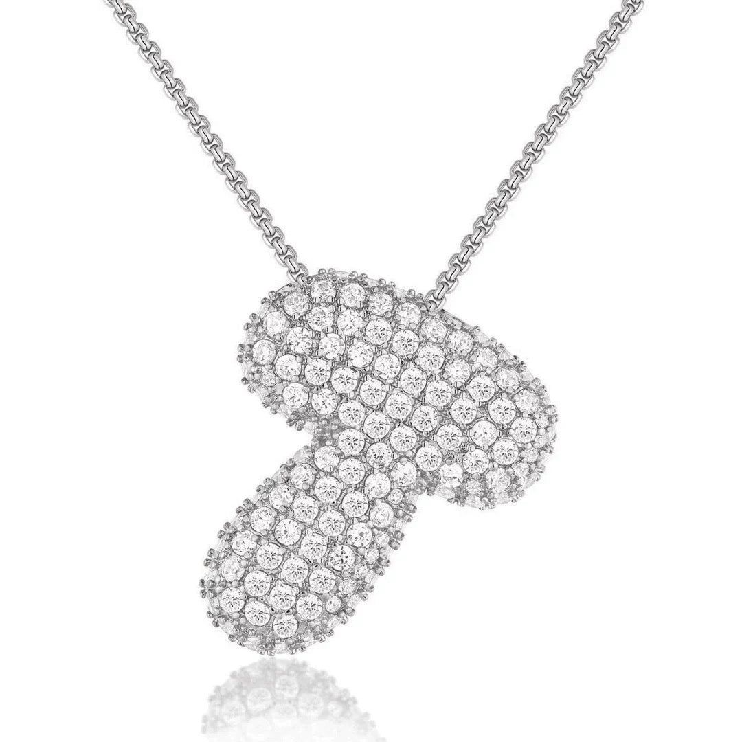 Fashion Bubble Letter Necklace – 26 Initial Pendant with Sparkling Zircon Design