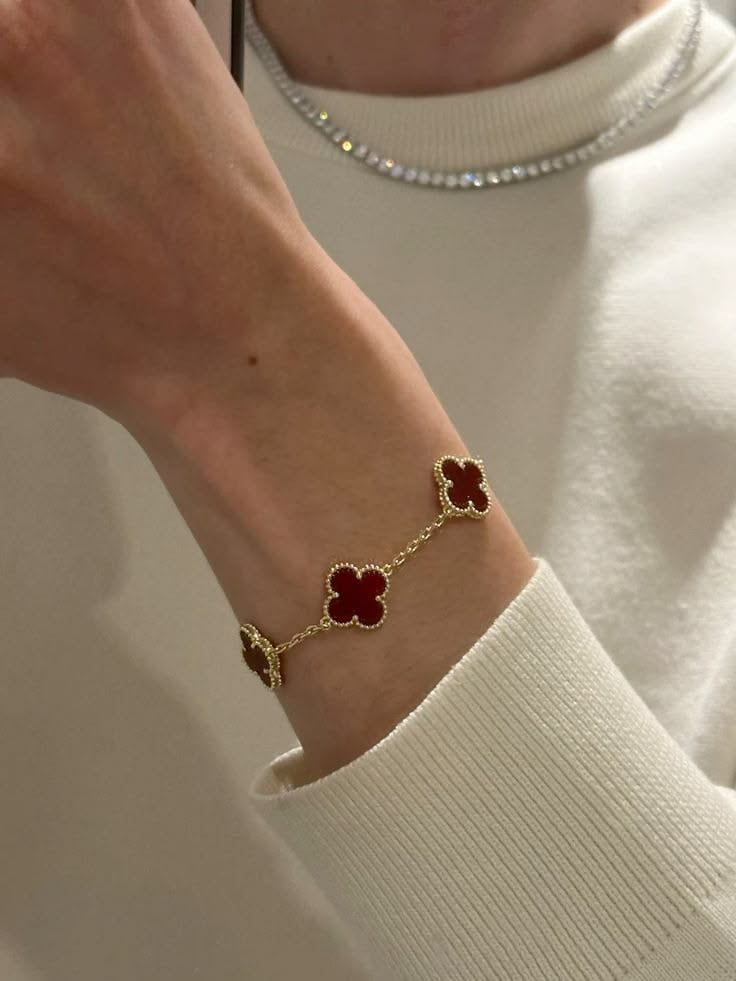 925 Silver,Clover Leaf Bracelet, 18K Gold Plated, 5 Motifs