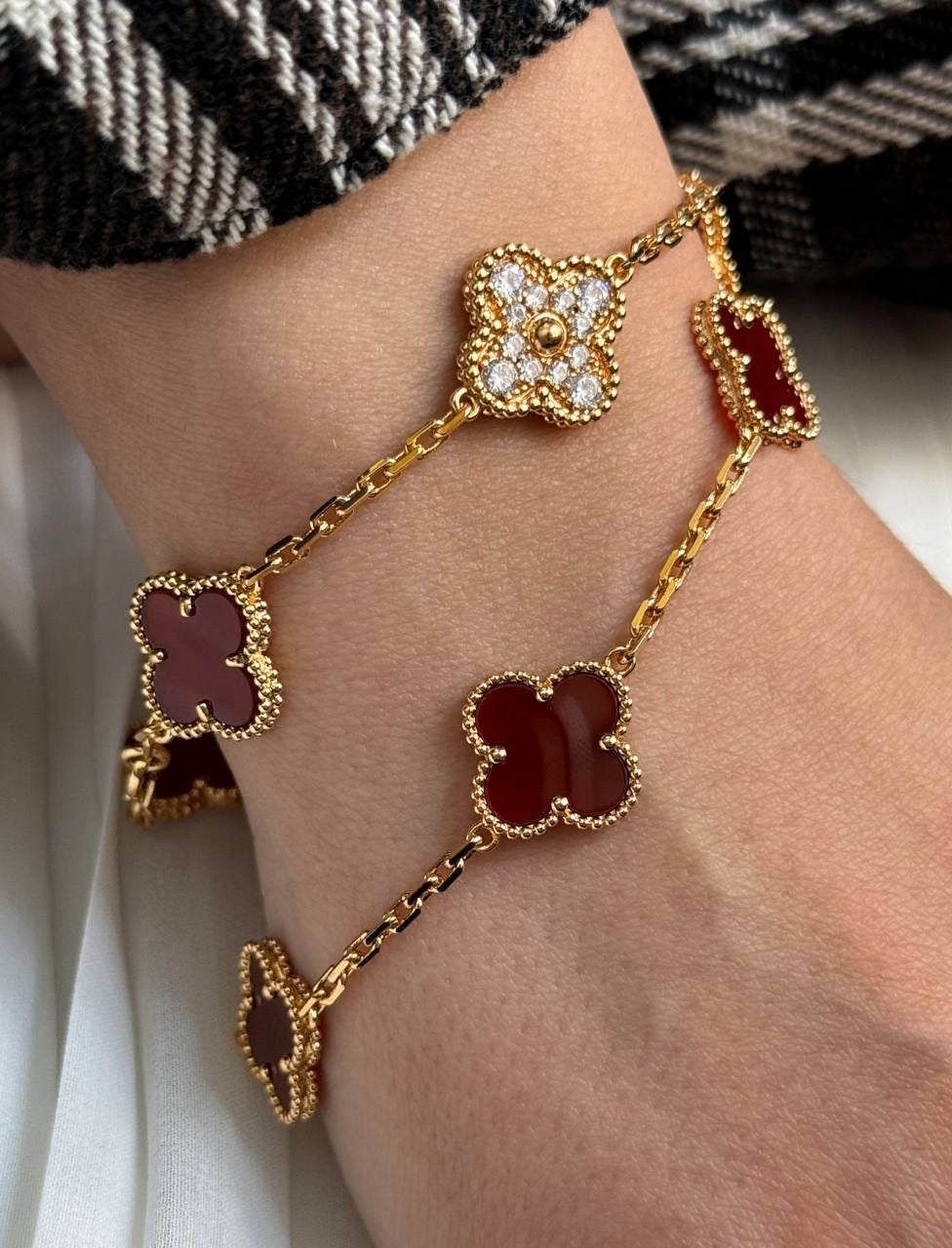 925 Silver,Clover Leaf Bracelet, 18K Gold Plated, 5 Motifs