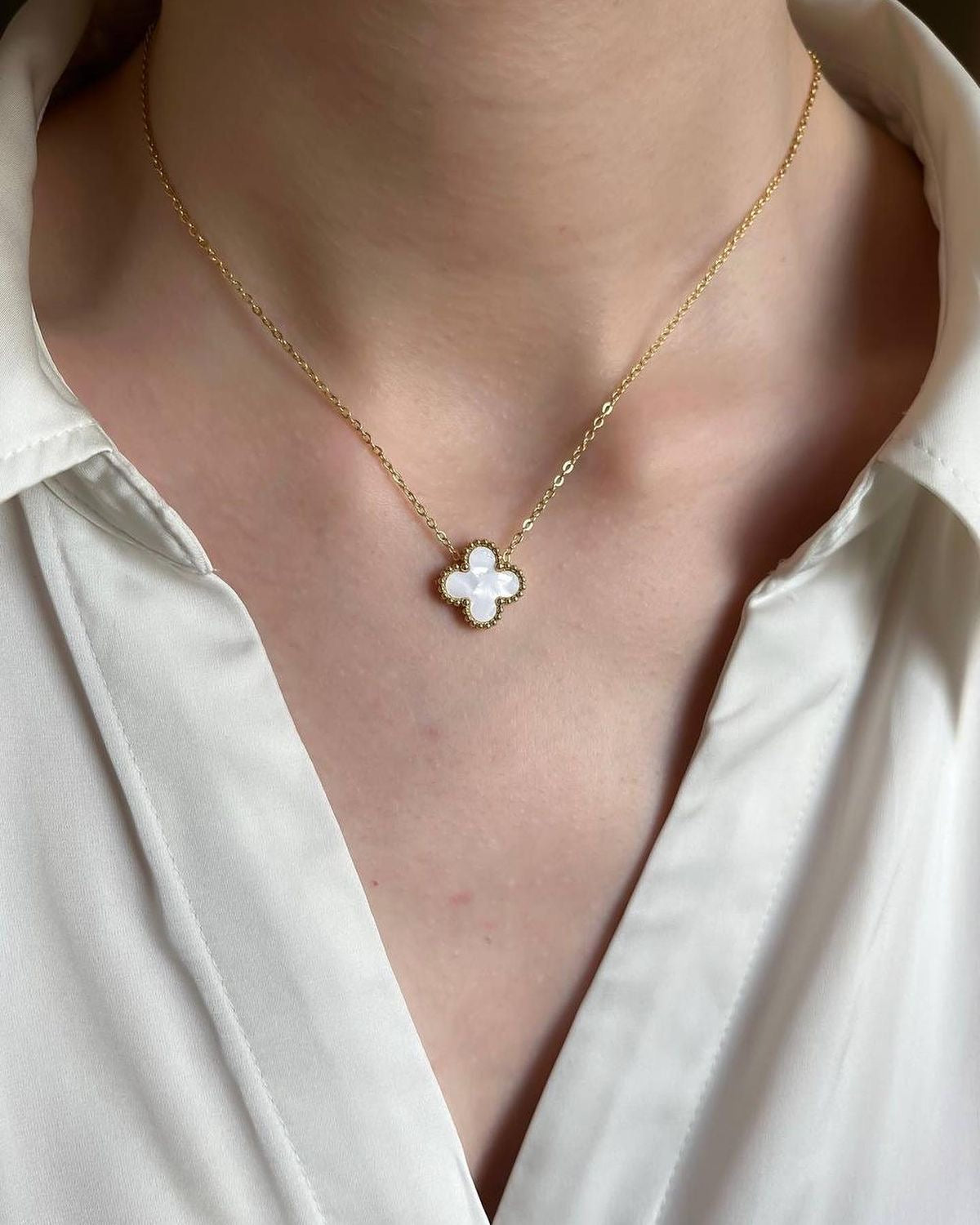 925 Silver, Clover Leaf Necklace, 18K Gold Plated, 1 Motif