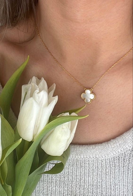 925 Silver, Clover Leaf Necklace, 18K Gold Plated, 1 Motif