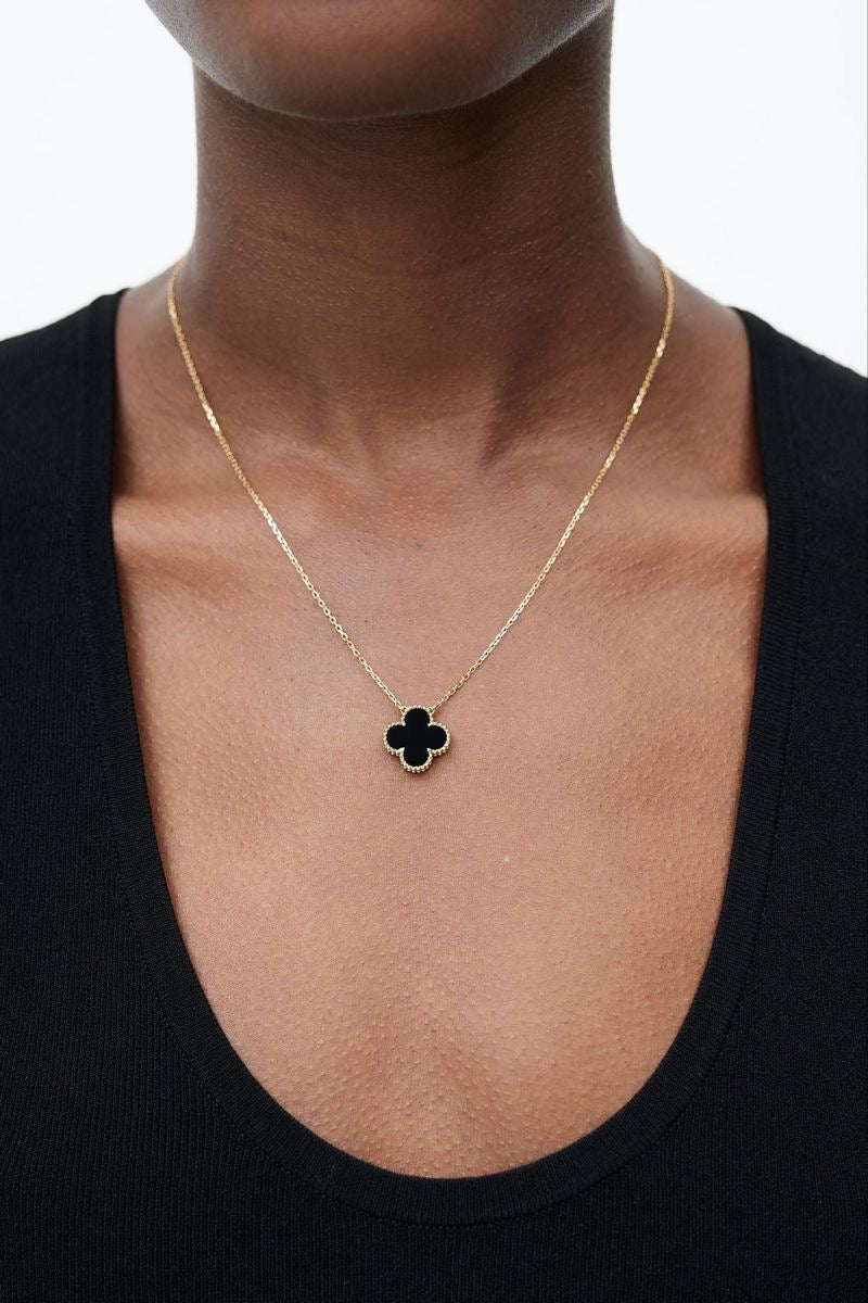 925 Silver, Clover Leaf Necklace, 18K Gold Plated, 1 Motif