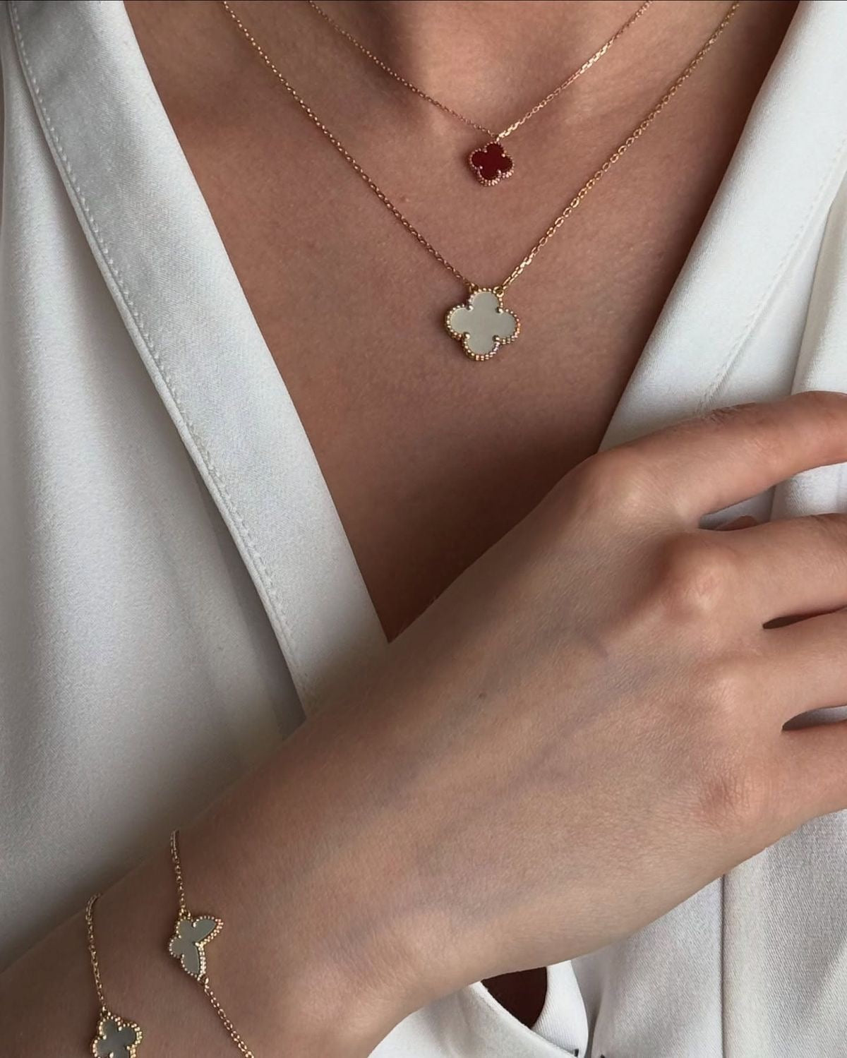 925 Silver, Clover Leaf Necklace, 18K Gold Plated, 1 Motif