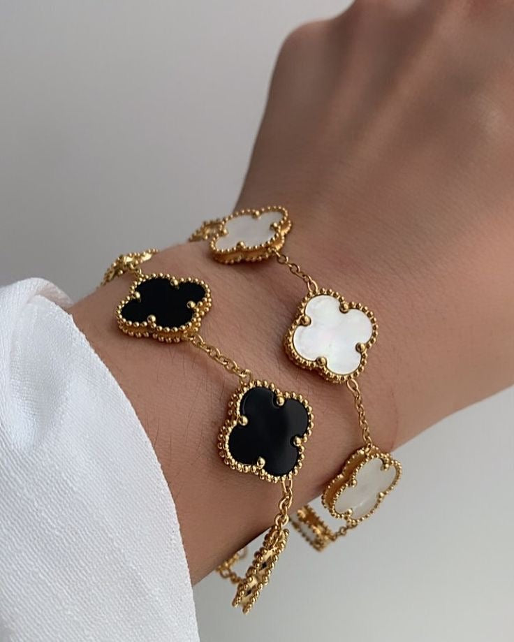 925 Silver,Clover Leaf Bracelet, 18K Gold Plated, 5 Motifs