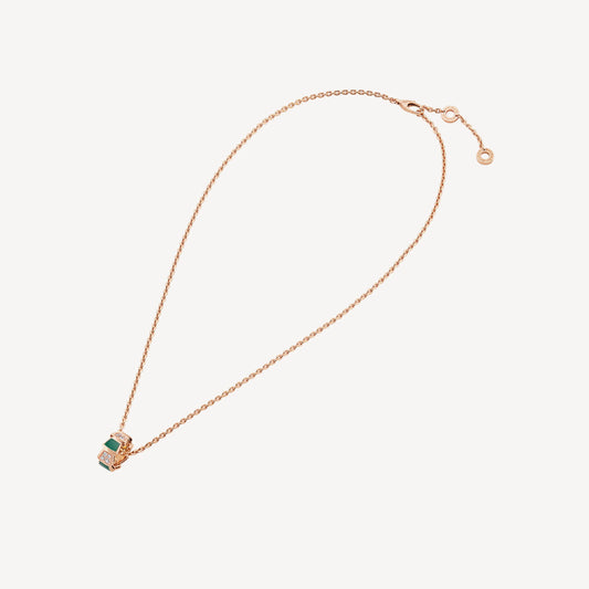 Chivo Boutique Serpenti Necklace,925 Silver,18k Rose Gold Plated,Green Agate