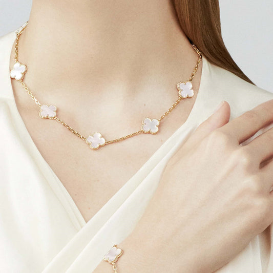 Clover Motif Necklace, Sterling Silver, 18K Gold Plated, 10 Motifs – Symbol of Luck & Elegance