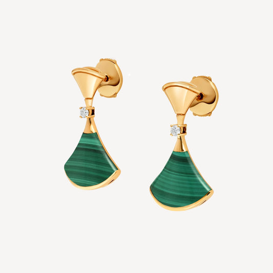 Chivo Boutique Divas'Dream Earring,925 Silver,18k Yellow Gold Plated,Green Agate