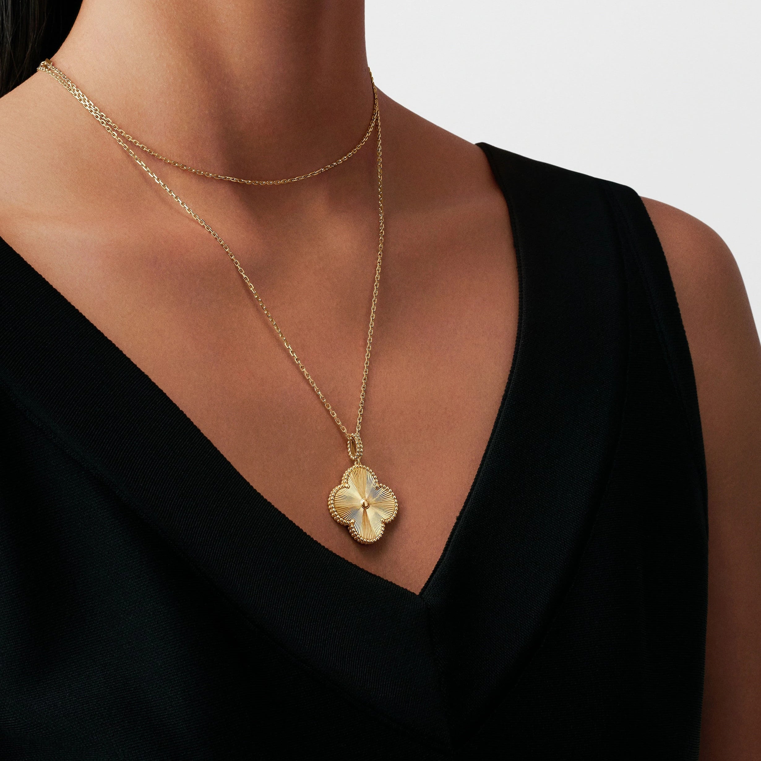 Clover Leaf long Necklace,925 Silver, 18k Gold Plated