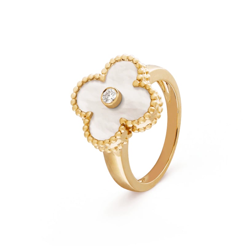 Clover Motif Ring, Sterling Silver, 18K Gold Plated - Symbol of Luck & Elegance