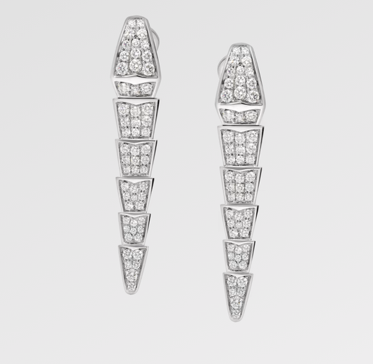 Chivo Boutique Serpenti viper earrings,925 Silver,18k White Gold Plated,Cubic Zircon Paved