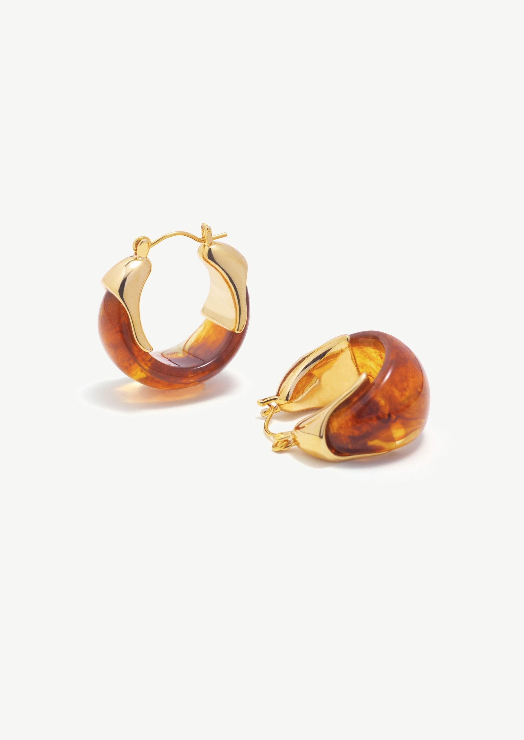 18K Gold-Plated Brass Sculptural Resin Hoop Earrings
