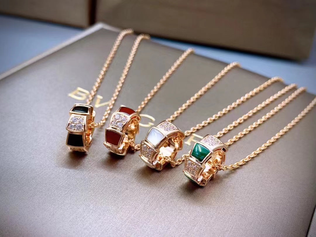 Chivo Boutique Serpenti Necklace,925 Silver,18k Rose Gold Plated,Red Agate