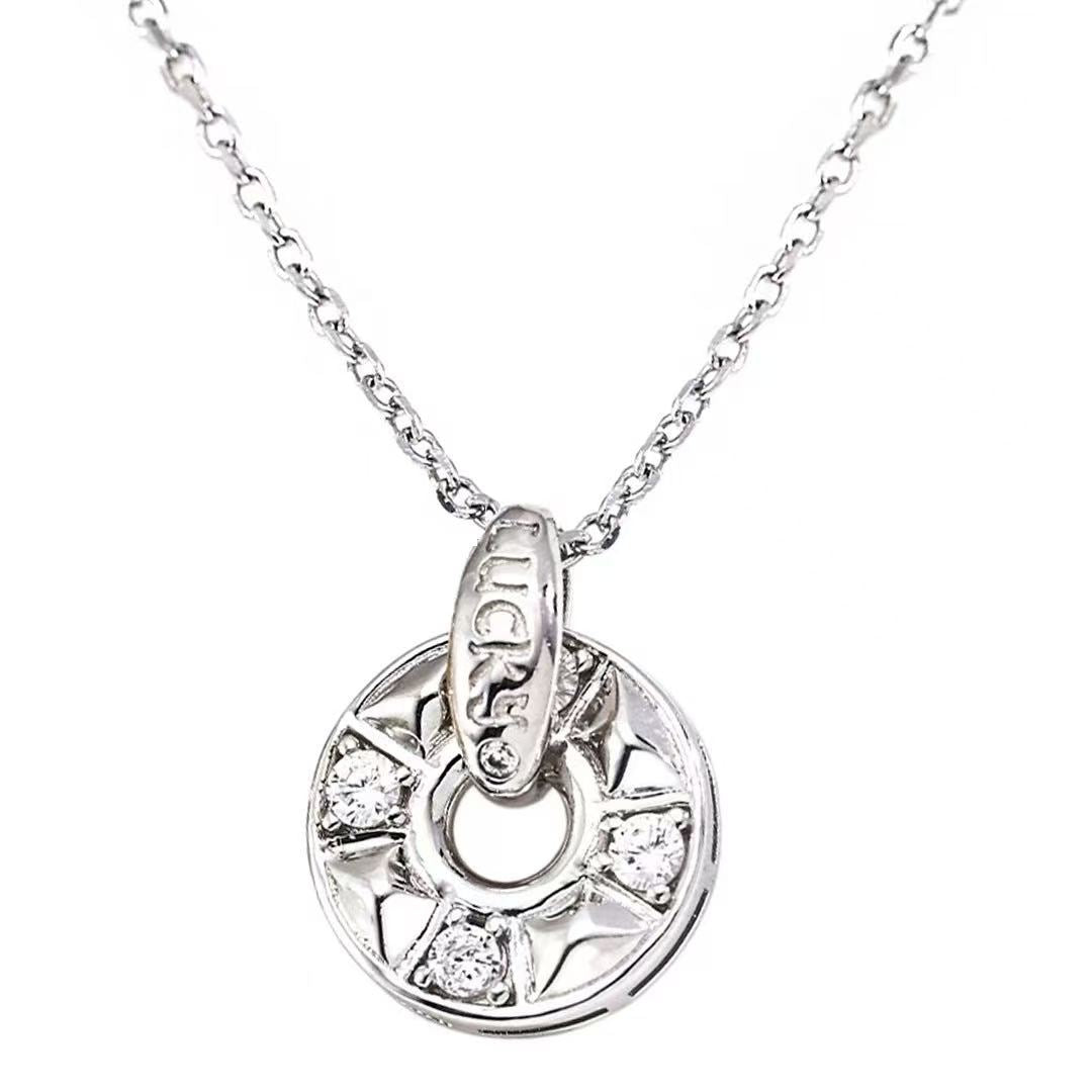 S925 Sterling Silver Lucky Wheel Jewelry Set – Adjustable Necklace, Ring & Earrings with Cubic Zirconia & Gold Rivet Design