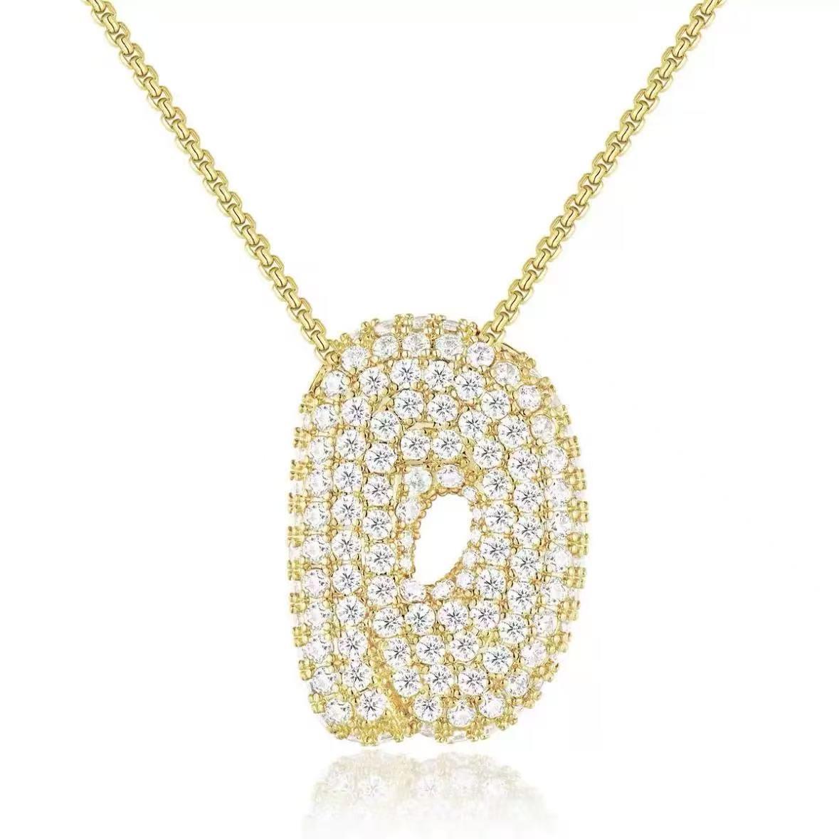 Fashion Bubble Letter Necklace – 26 Initial Pendant with Sparkling Zircon Design