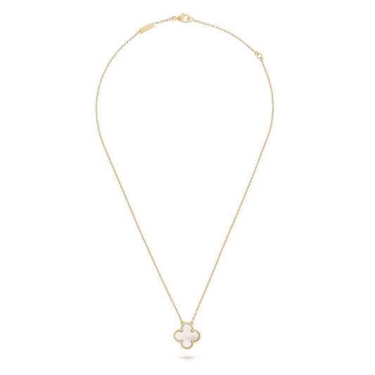 Clover Motif Pendant Necklace, Sterling Silver, 18K Gold Plated, 1 Large Motif - Symbol of Luck & Elegance
