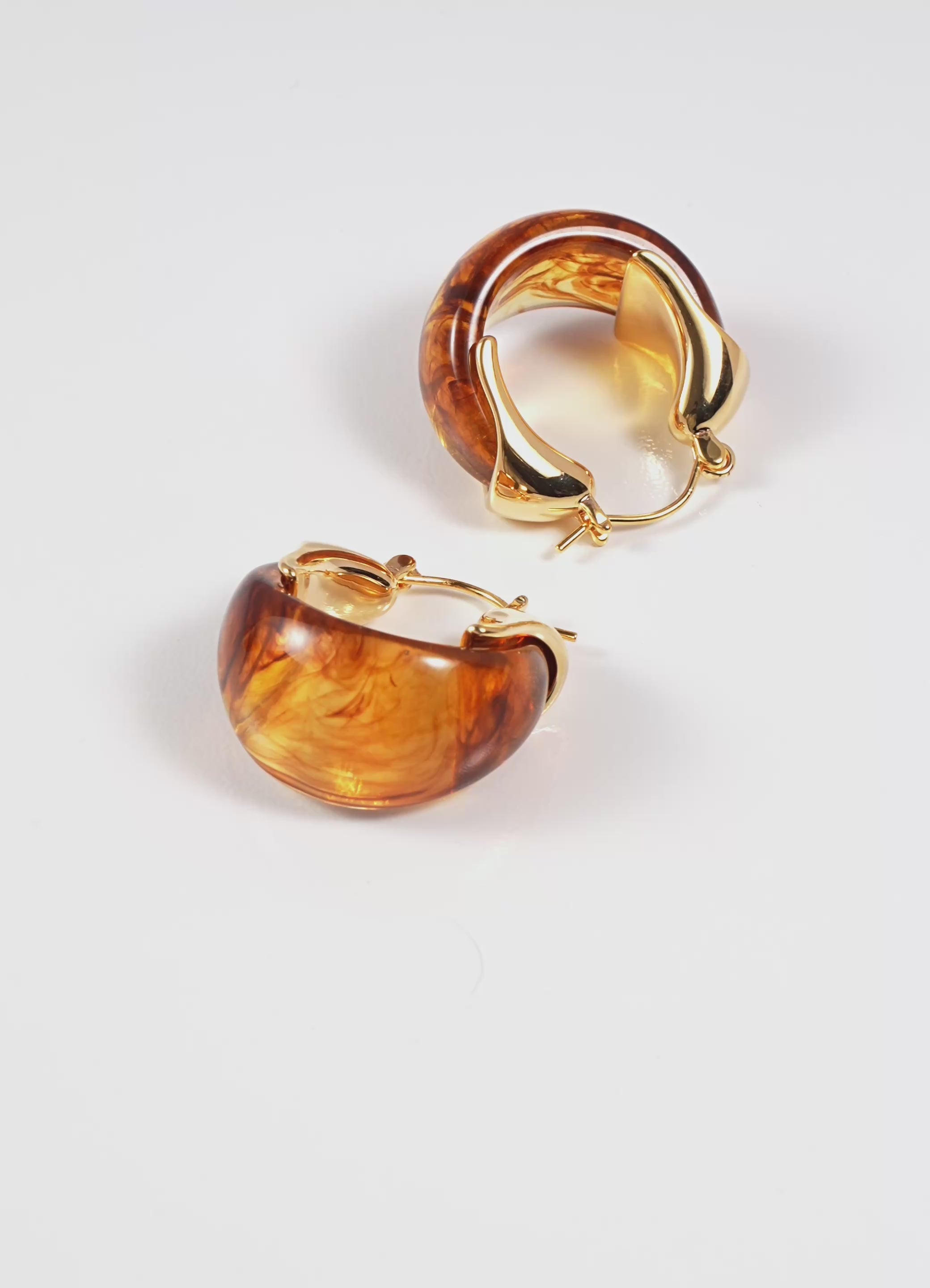 18K Gold-Plated Brass Sculptural Resin Hoop Earrings
