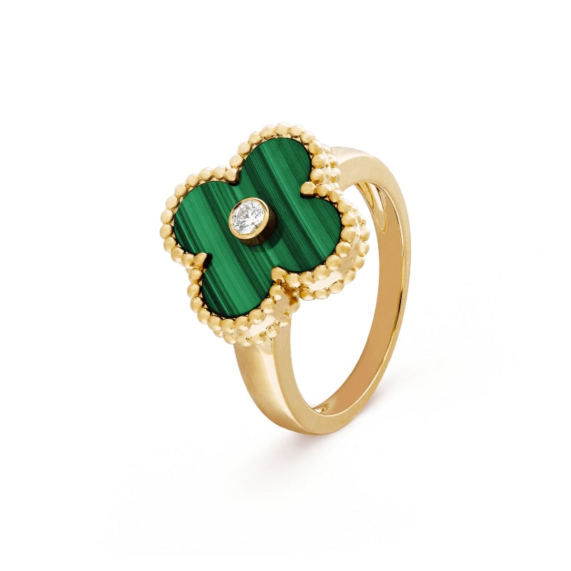 Clover Motif Ring, Sterling Silver, 18K Gold Plated - Symbol of Luck & Elegance