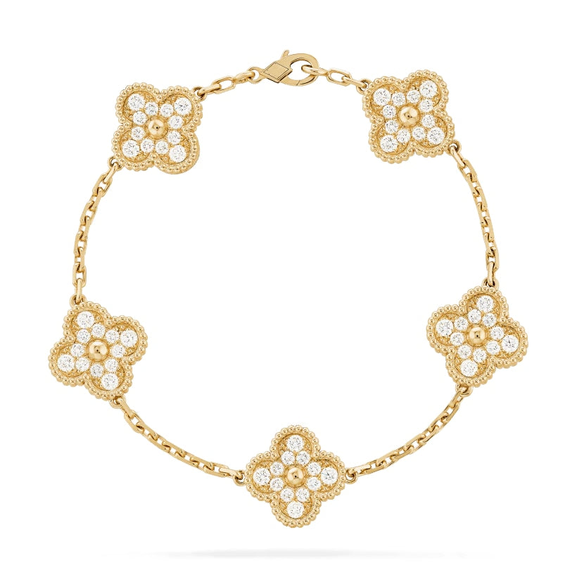 Clover Leaf Bracelet With Diamond,925 Silver, 18k Gold Plated