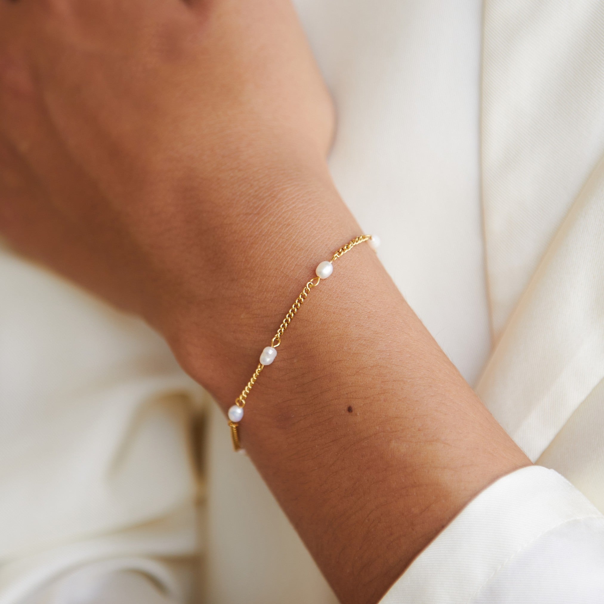 18K Gold PVD & Silver-Tone Stainless Steel Freshwater Pearl Bracelet