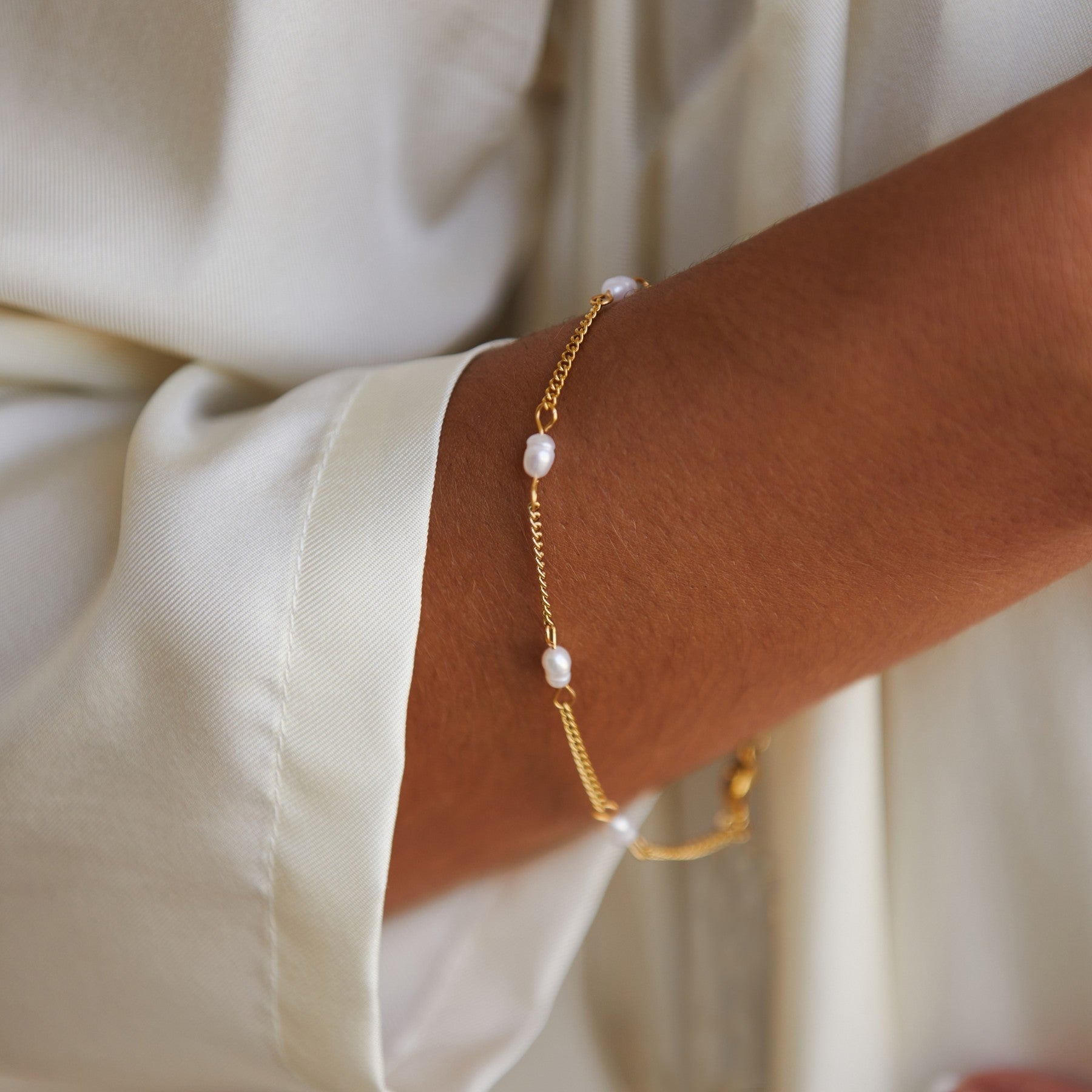 18K Gold PVD & Silver-Tone Stainless Steel Freshwater Pearl Bracelet