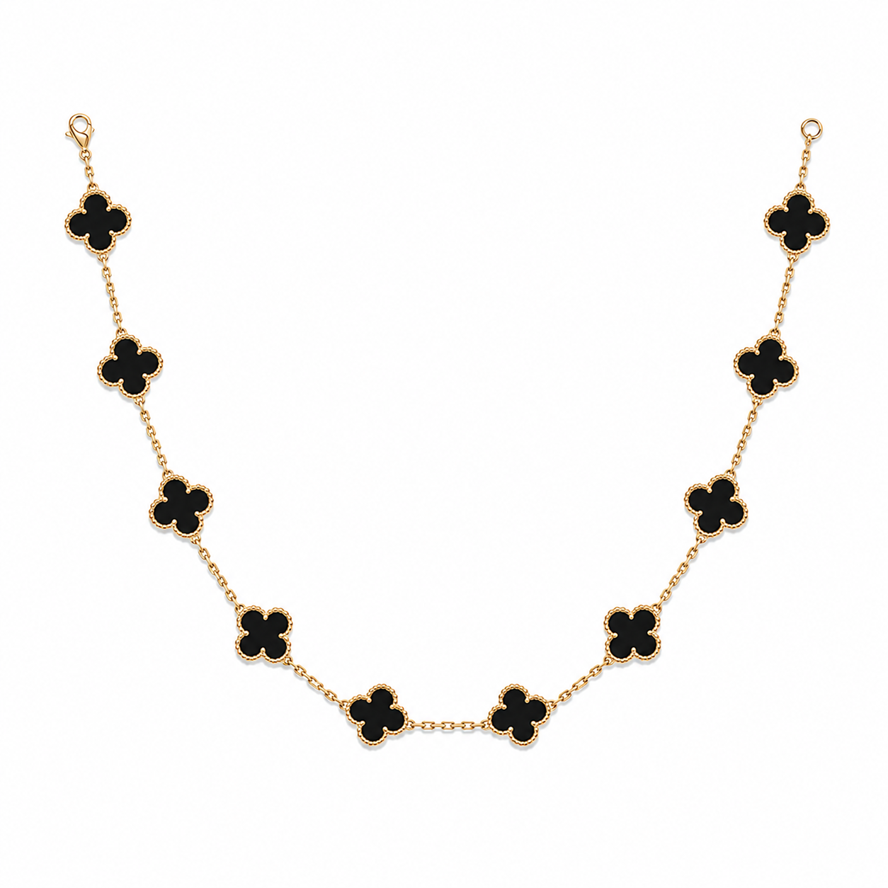 10 Motif Clover Leaf Necklace, 925 Silver, 18K Gold Plated