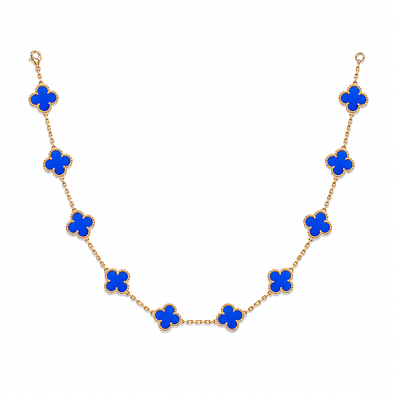 10 Motif Clover Leaf Necklace, 925 Silver, 18K Gold Plated