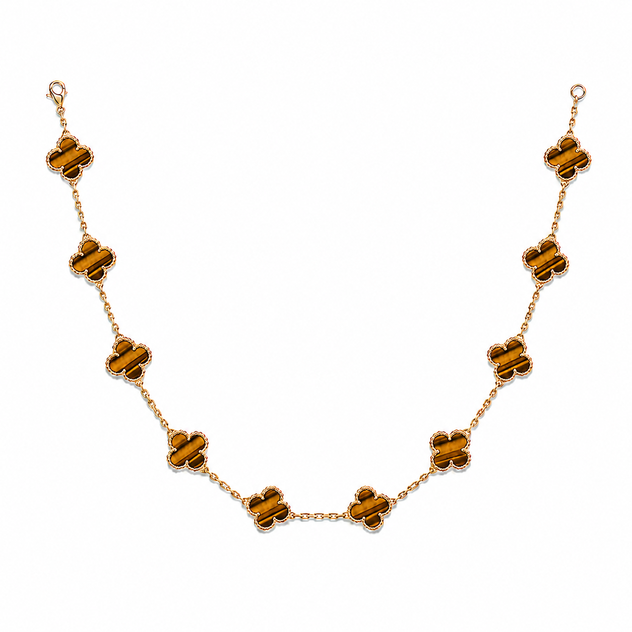 10 Motif Clover Leaf Necklace, 925 Silver, 18K Gold Plated