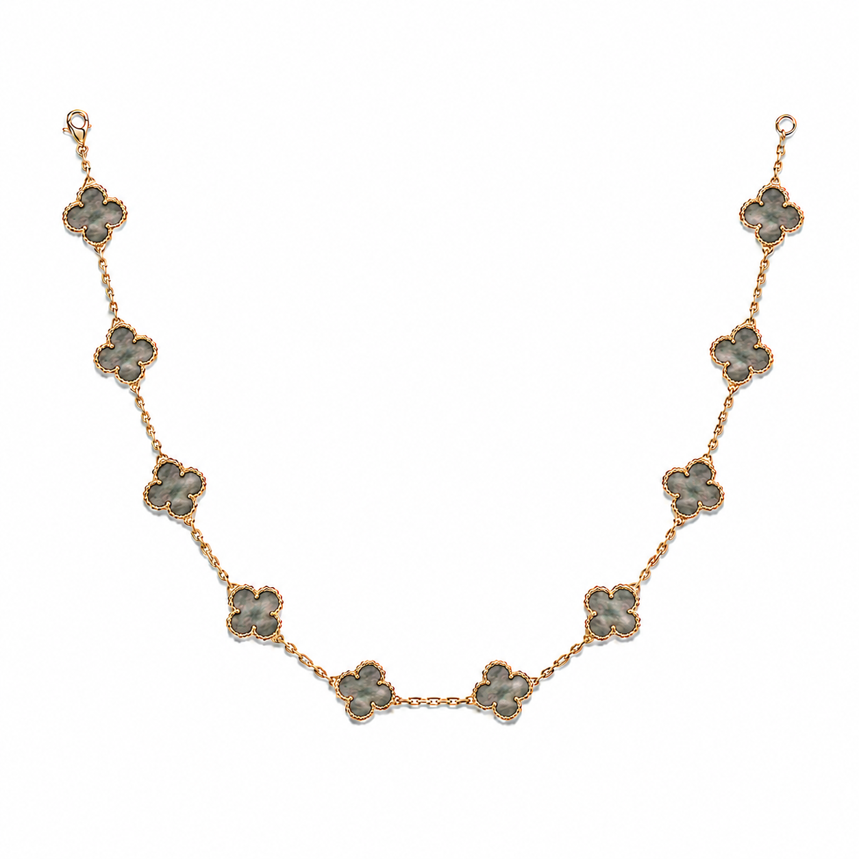 10 Motif Clover Leaf Necklace, 925 Silver, 18K Gold Plated