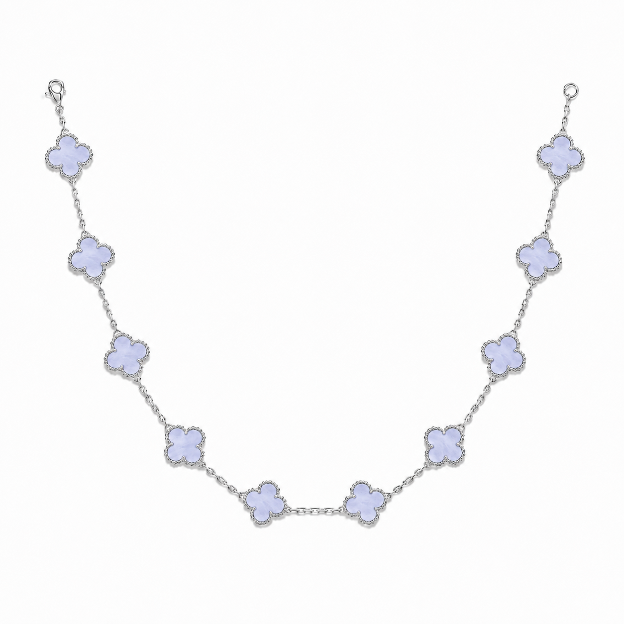 10 Motif Clover Leaf Necklace, 925 Silver, 18K Gold Plated